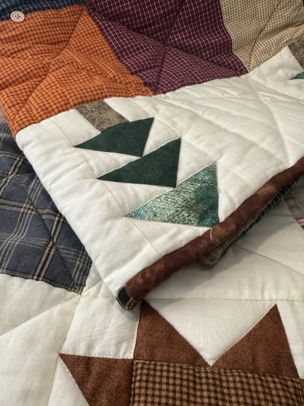 🎄 Vintage Handcrafted Cabin Christmas Quilt 60" x 60" – Signed & Dated – Durham